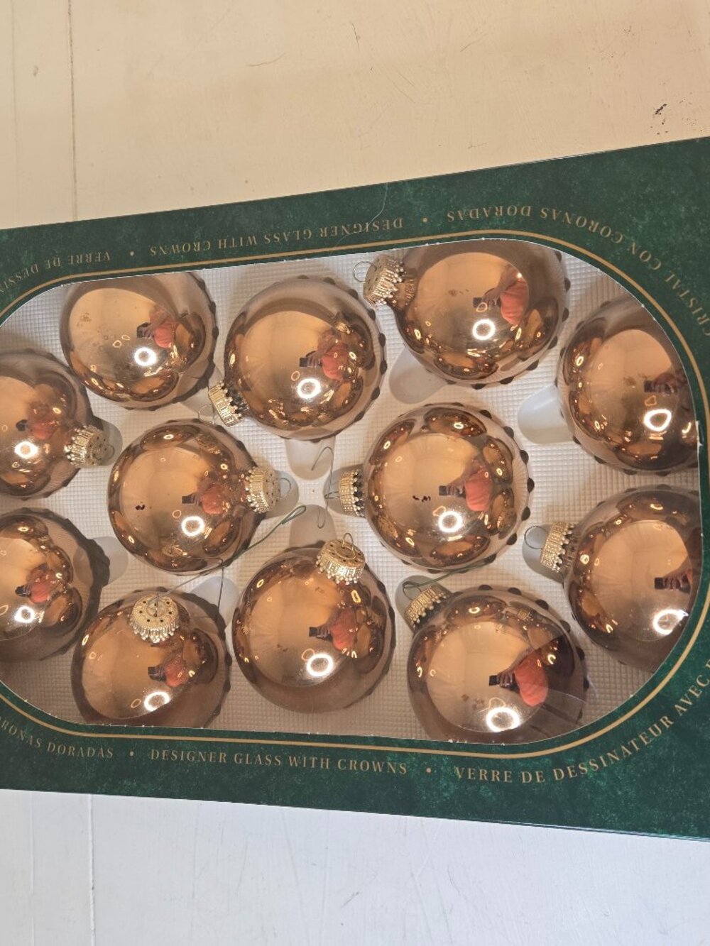 Vintage Krebs Glass Set 12 Ornaments Bronze Plain